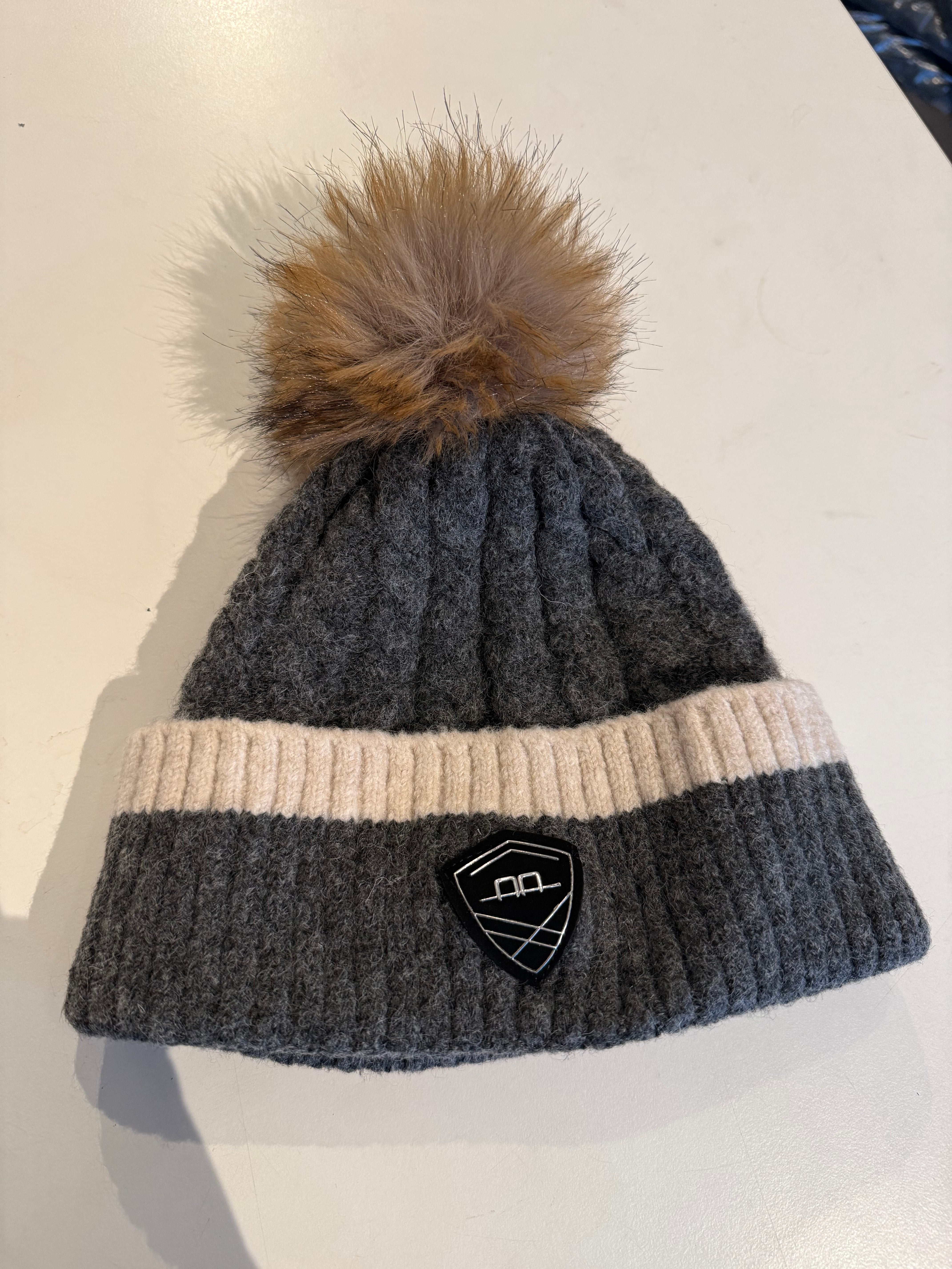 AA platinum monogram pom beanie