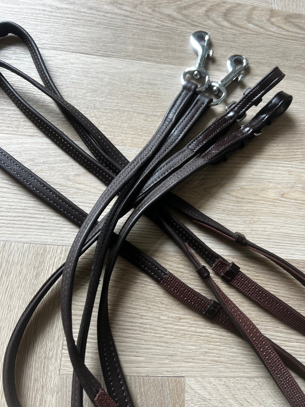 PH extra soft leather grip reins with stops BROWN silver