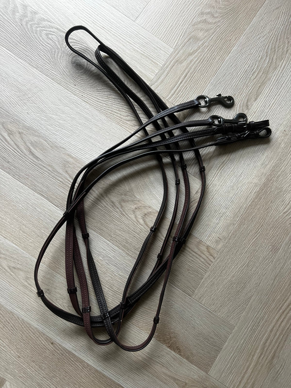 PH extra soft leather grip reins with stops BROWN black