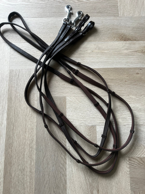 PH extra soft leather grip reins with stops BROWN silver