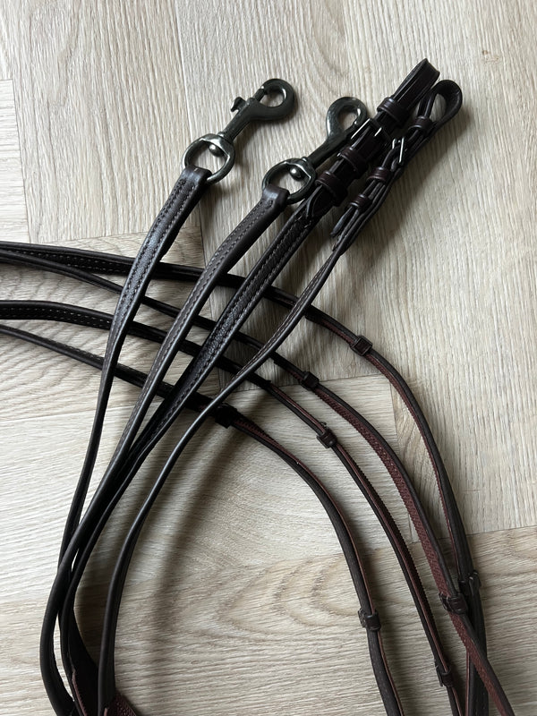 PH extra soft leather grip reins with stops BROWN black